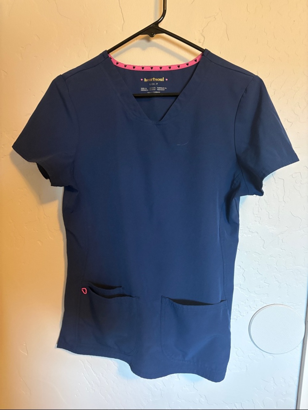 HeartSoul Navy Scrub Top with Pink Trim